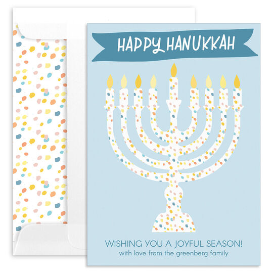 Watercolor Dotted Menorah Flat Holiday Cards